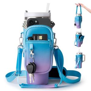 linmaya Water Bottle Carrier Bag for Stanley Cup 40/30oz with Phone Holder Pockets,Neoprene Water Bottle Cross-body Bag with Adjustable Shoulder & Hand Strap Stanley Cup Accessories