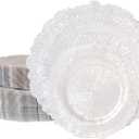 U-QE 60PCS White Plastic Plates - Pearl White Plates Disposable&Reusable - Heavy Duty Plastic Plates for Party&Wedding Including 30 Dinner Plates 10" & 30 Appetizer Plates 7"