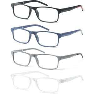 OLOMEE Blue Light Blocking Reading Glasses for Men Wide Rectangular Men's Readers +2.50 Lightweight Large Rectangle Cheaters Glasses with Spring Hinges 4 Pack,Anti Eyestrain/UV