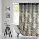 Fabric Shower Curtain, Black and Beige Boho Medallion Print Shower Curtains for Bathroom, 72" W x 72" H