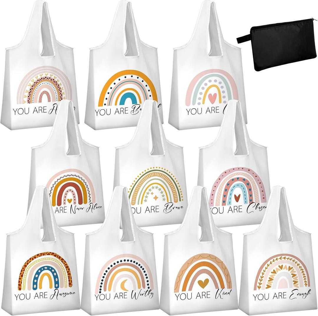 10 Pcs Teacher Gift Bags Rainbow Tote Bags Bulk Thank You Gifts Bag for Teacher Mother Women Gift School