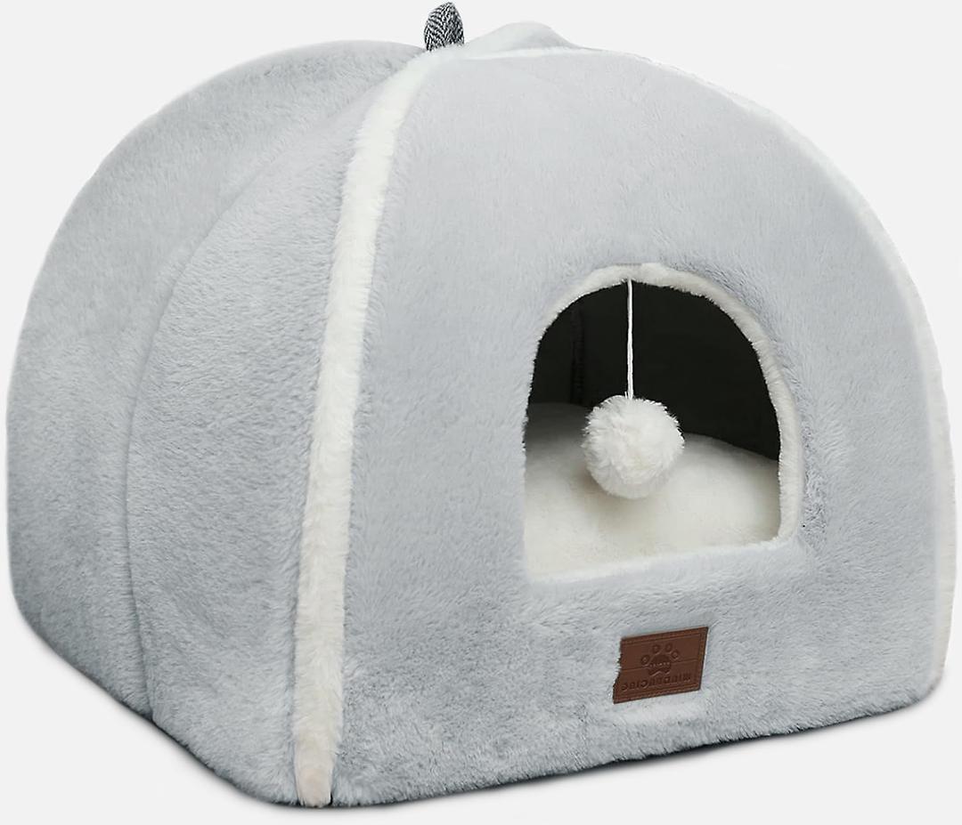 Cat Bed for Indoor Cats - Cat House Cats Tent with Removable Washable Cushioned Pillow, Soft and Self Kitten beds,Pet Bed, Grey,15inches (Gray)