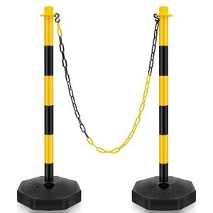 Konohan 2 Sets 34 Inch Parking Cone Delineators Post Traffic Cone Plastic Stanchion Set Stands Parking Barrier with Base 6.6 ft Chain S Hooks Reflective Collar (Yellow, Black)