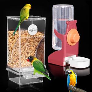 Bird Water Dispenser, Automatic Bird Feeder for Cage,No Mess Bird Feeder, Parakeet Seed Container Food Feeder Drinker for Cage, Parrot Feeder Cage AccessoriesCockatiel Canary Lovebirds Budgies (Red)