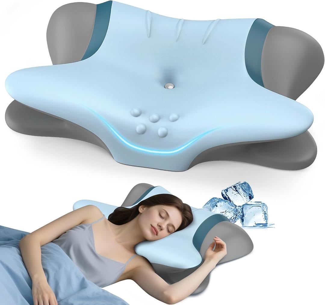 Cervical Neck Pillow for Pain Relief - Ergonomic Side Sleeper Pillow for Sleeping, Cooling Memory Foam Pillows for Neck Support, Orthopedic Pillow Contour Bed Pillow for Back Sleepers,    24.7"L x 14.6"W