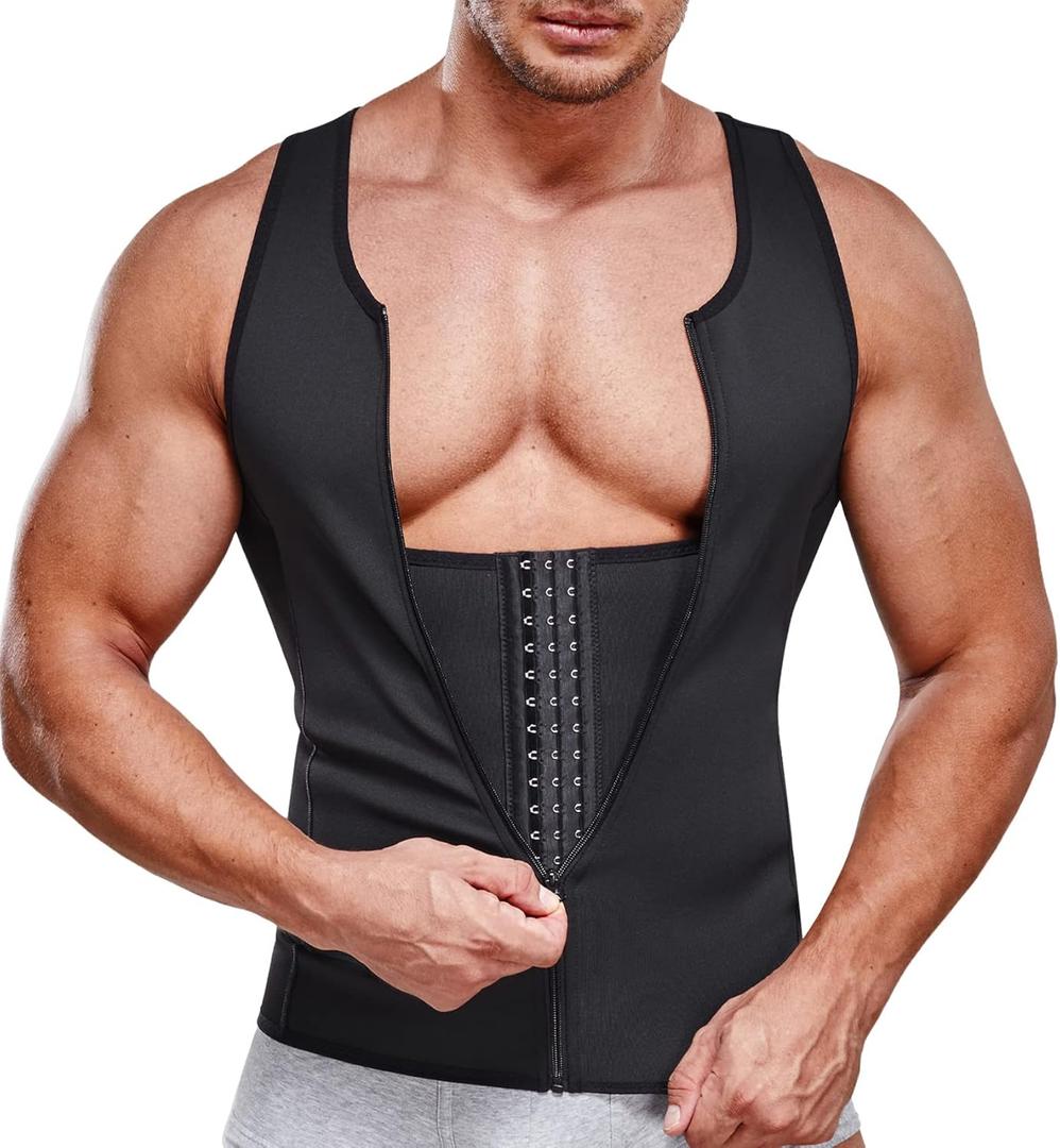Men Compression Shirt for Body Slimming Tank Top Shaper Tight Undershirt Tummy Control Girdle (Large, Black)