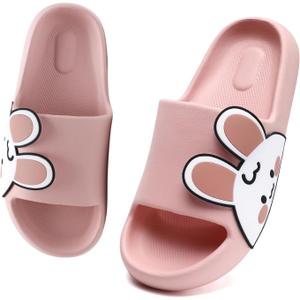 Sandals for Girls and Boys,Mens Slippers Sandals for Women,EVA Anti-Slip Indoor & Outdoor Kids Slippers Smile Face Open Toe Spa Bath Pool Gym House Casual Shower Shoes (6.5-7.5 Women/5-6 Men, Pink-rabbit)