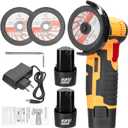 Angle Grinder, Geevorks Electric Grinding Tool 19500RPM, Mini Grinder Handheld Cutter for Cutting Polishing Ceramic Tile Wood Stone Steel, with 2 Cutting Disc/2PCS 1200mAh Battery, Yellow