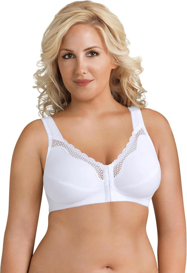 Exquisite Form Women's 5100531 Fully Wireless Cotton Back & Posture Support Bra with Front Closure & Lace (44DD, White)