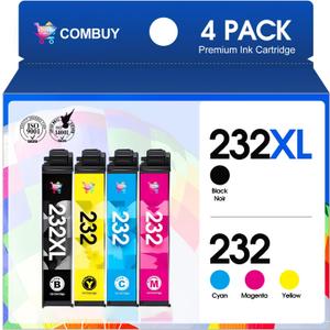 Remanufactured 232XL Ink Cartridges Replacement for Epson 232XL Cartridges Combo Pack Work for Expression Home XP-4200 XP-4205 Workforce WF-2930 WF-2950 (Black Cyan Magenta Yellow, 4Pack) (232XL 1 Black 1 Cyan 1 Magenta 1 Yellow)