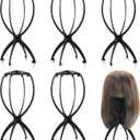 obeoby Wig Stand, Portable Wig Holder Wig Head Stand for All Wigs Travel Wig (black (6 pack))