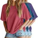 Riyiper 3 Pack Women's Oversized T-Shirt Half Sleeve Summer Tees Casual Loose Fit Crew Neck Basic Tops (Large)