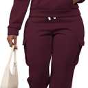 LovelyWholesale Womens Sweatsuits 2 Piece Set Hoodies and Cargo Sweatpants Sets Burgundy Small