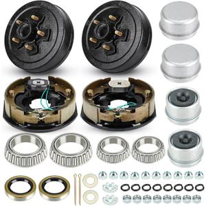 Trailer Axle Electric Brake Kit, Pair of 5-Hole, 4.5" Bolt Circle Brake Drum with 10" x 2 1/4" Self-Adjusting Electric Brakes for 3500 lb Axles, Replacement 10 Brake Hub Drum Assembly