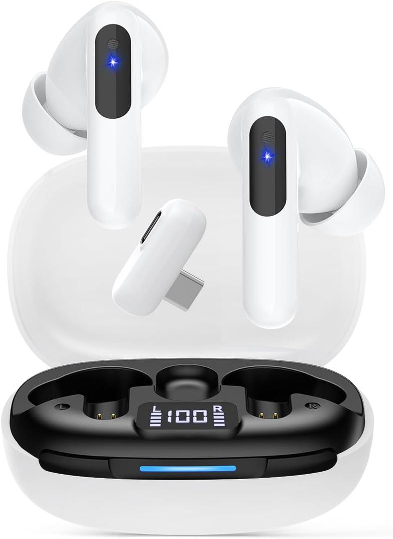 RYR Wireless Gaming Earbuds, 20ms Low Latency, Gaming Earbuds with Noise Cancelling Mic, 2.4Ghz & Bluetooth, LED Display, 36H Playtime for Meta Quest 3/2, PS5, PS4, VR, Switch, Steam Deck, PC, Phone (White)