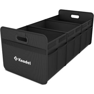 K KNODEL Car Trunk Organizer, Foldable Organizer for Car, Automotive Consoles & Organizers, 3 Compartments Storage with Reinforced Handles (Large, Black)