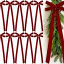 10 Pcs Red Velvet Bows Large 22x8 Inch Pre-Tied Christmas Velvet Bows Christmas Tree Ornaments Vintage Holiday Decor for Xmas Tree Wreath Garland Banister Staircase Fireplace Door
