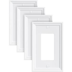 4-Pack Decorator Outlet Cover Plate, White Decorative Switch Plates and Outlet Covers, Natural Bamboo Fiber Wall Plates for Electrical Outlets, Receptacle, GFCI Outlet, Dimmer Switch