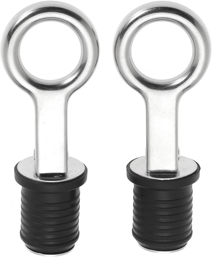 Nayciiy 2 Pcs Boat Plug Snap Handle Boat Drain Plug Rubber Plugs with Brass/Stainless Steel Handle Marine Twist Plug Boat Accessories (Stainless Steel, 1 inch)