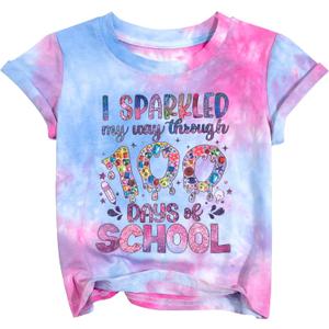 LUKYCILD Kids 100 Days of School Shirts 100 Days Celebration Tshirt Toddler Funny Letter Print Tee Top Boys Girls Outfits (Pink)
