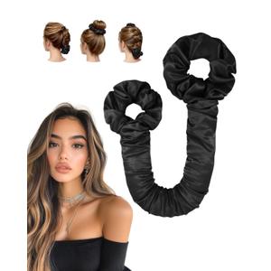 BONNET QUEEN Satin Heatless Hair Curler, Overnight Curls for Long Hair, Ultra Soft Daily Use of Hair Accessories & 2 Scrunchies, Damage-Free Styling, Soft Hair Curlers for Overnight, Black (1 Count (Pack of 1))