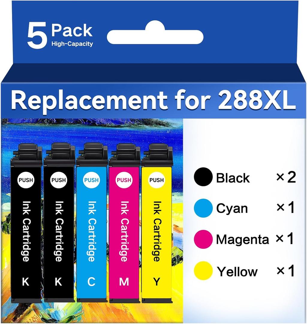 Remanufactured Ink Cartridge for Epson 288XL Ink Cartridges Combo Pack for Expression Home XP-430 XP-330 XP-434 XP-440 XP-446 XP-340 Printer(2 Black, 1 Cyan, 1 Magenta, 1 Yellow)