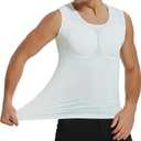 Men's Fake Muscle T-Shirts, 18mm Thick Padded Muscle Underwear, Increases Your Delts, Biceps, Pecs, Abs, Lats (White, L)