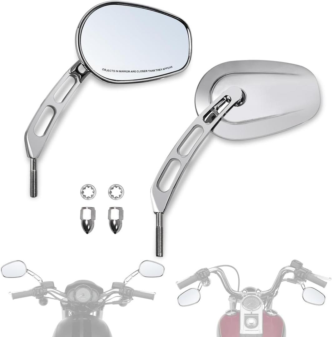 FOVPLUE Handlebar Mount Mirrors,Left & Right Side Rearview mirrors for 1982-2025 Harley Models,for CVO Dyna Electra Glide Road Glide Road King Softail Street Glide Sportster 1200 883,Chrome