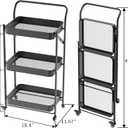 JAQ No Assembly Foldable Rolling Cart, 3 Tier Black Metal Folding Utility Cart with Handle, Heavy Duty Mobile Storage Organizer on Wheels for Office, Garage, Tools & Kitchen (Black)