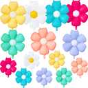 14PCS Colorful Daisy Balloons, Rainbow Flower Balloons Aluminum Foil Boho Groovy Daisy Party Decorations for Birthday Baby Shower Wedding Party (7color,Large*7, Small*7)