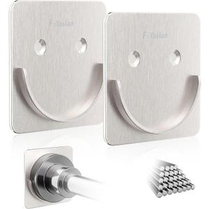 Brushed Metal Shower Rod Holders 2 Pack, Heavy-Duty Adhesive Shower Curtain Rod Brackets, No Drilling/Screw Mount, Rustproof Waterproof for Bathroom, Fits Most Rods & Walls, Holds 40LBS