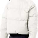 Women's Winter Cropped Puffer Jacket 2023 Long Sleeve Lightweight Zip Short Jacket Coat with Pockets (White, M)