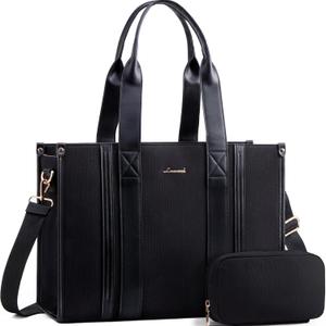 LOVEVOOK Laptop Bag For Women 15.6 inch Llarge Lightweight Canvas Work Tote Bags with Clutch Purse Water Resistant Computer Bags For Laptops for Women Business Office Travel College Casual, Black