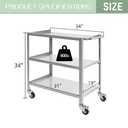 Hally Stainless Steel Utility Cart 3 Tier NSF Commercial Heavy Duty Metal Mobile Food Rolling Cart with Handle and Wheels for Kitchen, Restaurant, Hospital, Laboratory and Home, 31" L x 19" W x 34" H