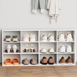 Aenuert 12-Cubby Shoe Rack, 3-Tier Wood Shoe Organizer, Multifunctional Shoe Organizer Bench for Entryway, Mudroom, Hallway, Closet,36.22 * 11.81 * 17.72 Inch,White, 12-cube 3-tier