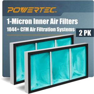 POWERTEC 1 Micron Inner Air Filters for WEN 3417 Filter Replacement, POWERTEC AF1045/AF1044, WEN 1044 1270 CFM Woodworking Air Filtration System (3415/3416/AF1270), 2PK (75019-P2)