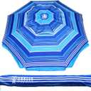 AMMSUN 6.5 ft Heavy Duty Beach Umbrella for Sand with tilt Air Vent Sun Shelter, UV 50+ Protection Outdoor Sunshade Umbrellas and Parasols with Carry Bag for Patio Garden Beach Pool stripe Blue