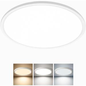 24 Inch Large LED Flush Mount Ceiling Light, 50W, 5480LM, 3000K/4000K/6000K CCT Selectable,Super Slim Low Profile Round Flat Panel Light for Bedroom,Kitchen,Hallway (White 1PK), NoRemote-24inch-1PK