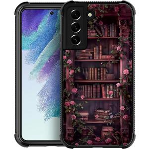 Case for Samsung Galaxy S21,Slim Anti-Drop Military-Grade TPU Protection with Shock-Absorbing Edges Cover Case for Samsung Galaxy S21 - Floral Bookish Dark