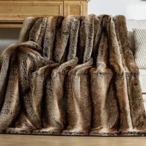 OMERAI Faux Fur Blanket, Ultra Soft Luxury Fuzzy Throw Blanket, Long Pile Plush Cozy Warm Decorative Blanket for Couch, Sofa, Chair, Bed, Heavy Weight, 60" x 80", Chestnut Brown