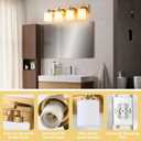 4 Light Modern Bathroom Light Fixtures Over Mirror, Brass Finish Vanity Lights for Bathroom Wall Sconces with Milky White Glass Shades, E26 Socket (Bulbs Not Included)
