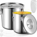 Layhit 2 Pcs Fryer Grease Bucket 6 Gal 8 Gal Oil Disposal Caddy Steel Fryer Oil Bucket Leakproof Lid and Lock Clips Rustproof Coating Grease Transport Container with Strainer Bags for Filtering