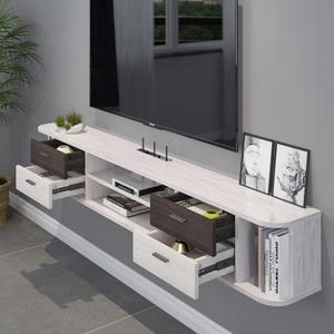Pmnianhua Floating TV Stand 4 Drawers,66'' Wall Mounted Floating Media Console Under TV Entertainment Shelf Wall TV Cabinet with Drawers and Cabinets for Bedroom Living Room (Greyish-White)