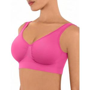FeelinGirl Bras for Women No Underwire Seamless Smooth Bralette Full Coverage Comfy Everyday Bras with Wide Straps (Pink, XL)