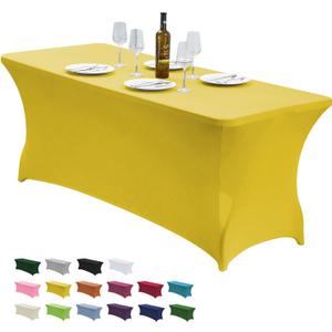 CWK 4FT Waterproof Stretch Spandex Table Cover for Rectangular Tables - Elastic Fitted Tablecloth for Folding Tables,Wrinkle Resistant Table Cloth for Parties, Weddings, Banquets & Events (Yellow)