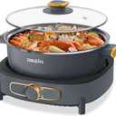 Dezin Electric Shabu Shabu Pot with Removable Pot, 5L Non-Stick Hot Pot Electric with Multi-Power Control, 3.7" Depth Electric Pot with Tempered Glass Lid for Party, Family and Friend Gathering