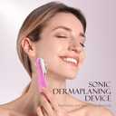 Sonic Dermaplaning Tool - Electric Facial Hair Remover for Women & Eyebrow Trimmer, Exfoliating Face Razor with 8 Replacement Blades (3 Months Supply) for Peach Fuzz & Dead Skin (Pink)