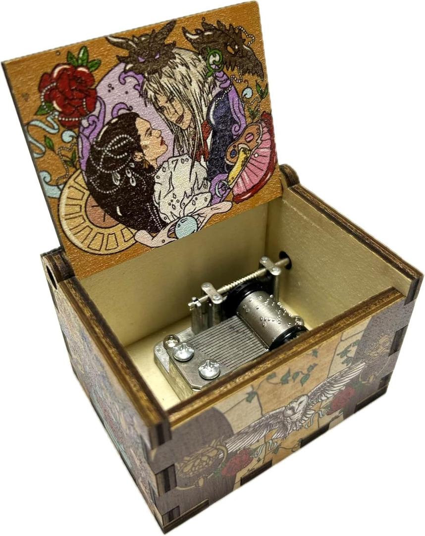 ASVP Shop Labyrinth Inspired Music Box  As The World Falls Down Hand-Cranked Melody  Handcrafted Vintage-Style Wooden Box