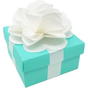 Premium Favor Gift Box for Wedding, Bridal Shower, Birthday and All Events, 3.75" L x 3.75" W x 2" H Size, 10 Count Per Pack (1-Pack, Robin Egg Blue) - Includes White Satin Ribbons & Paper Flower for Each Box