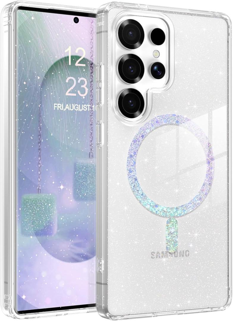 BENTOBEN for Samsung S25 Ultra Case Clear Glitter, Galaxy S25Ultra Magnetic Phone Case [Compatible with MagSafe] Shockproof S25 Ultra 6.9-inch Cute Cover for Women Girl, Shine Bling Clear Glitter